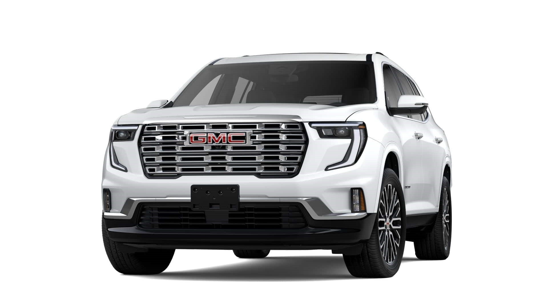 2025 GMC Acadia Denali in Summit White — front three-quarter view