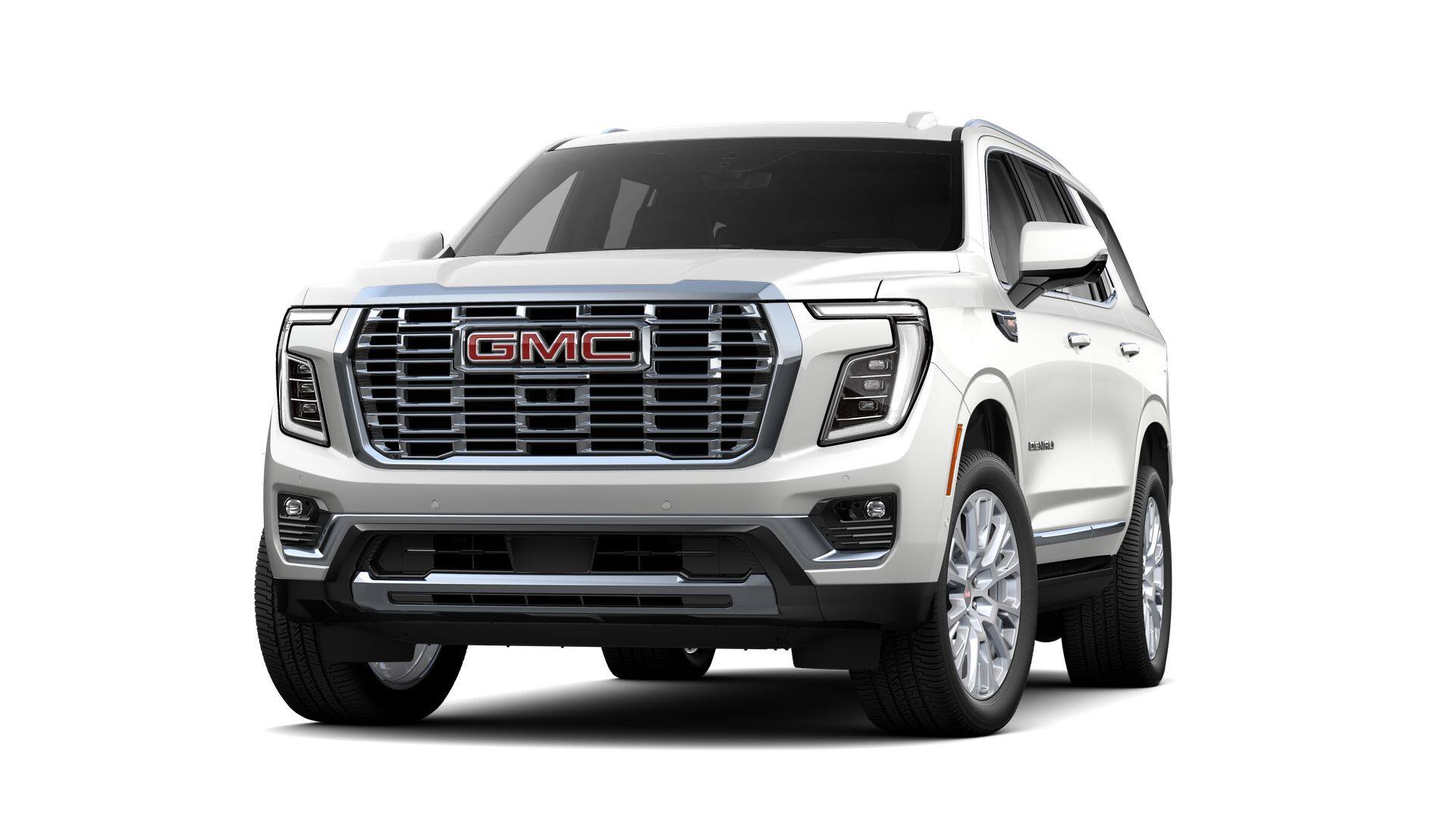 2025 GMC Yukon Denali in White Frost Tricoat — front three-quarter view